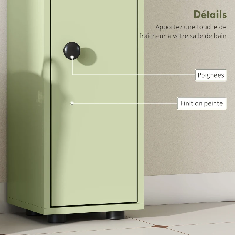 kleankin Colonne de rangement armoire haute pour salle de bain 1 tiroir 4 étagères réglables et 2 placards 20 x 20 x 180 cm vert