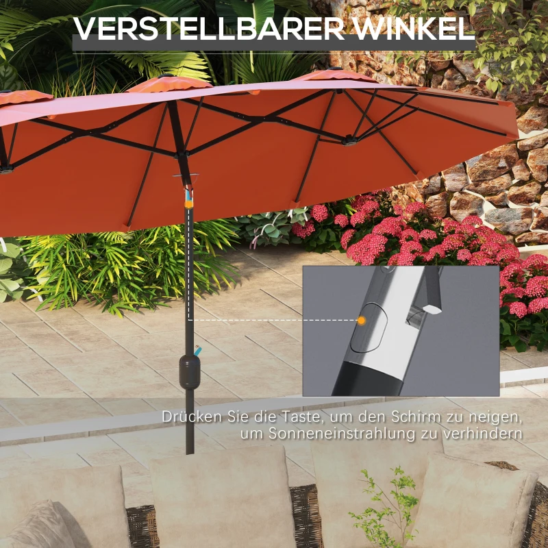 Outsunny Sonnenschirm, Gartenschirm, neigbar, mit Handkurbel, Winddach, Polyester+Stahl, Weinrot, 295 x 152 cm