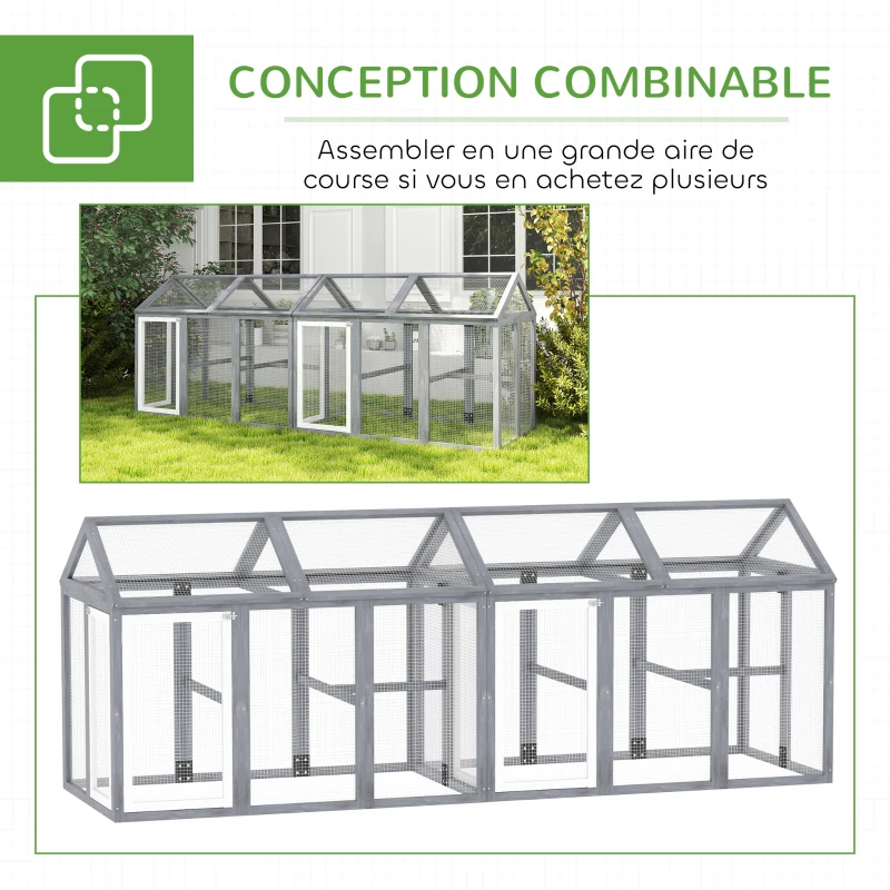 PawHut Enclos poulailler 1,18 m², parc grillagé avec porte verrouillables, cadre en bois massif, 140 x 88,5 x 106 cm, gris