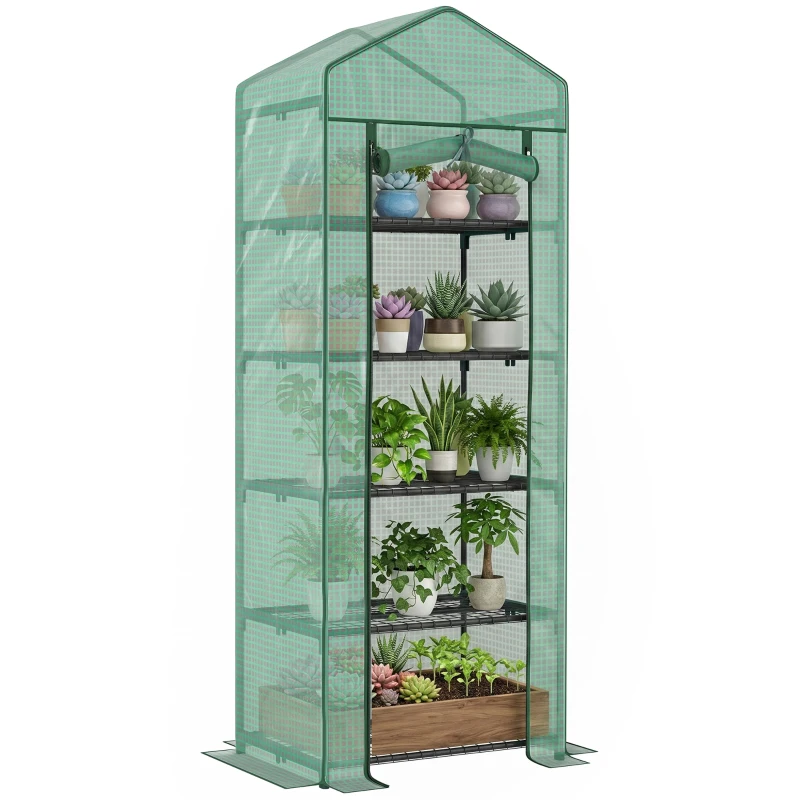 Outsunny Serre de jardin balcon étagère serre 5 niveaux 0,69 x 0,49 x 1,93 m acier bâche amovible PE vert