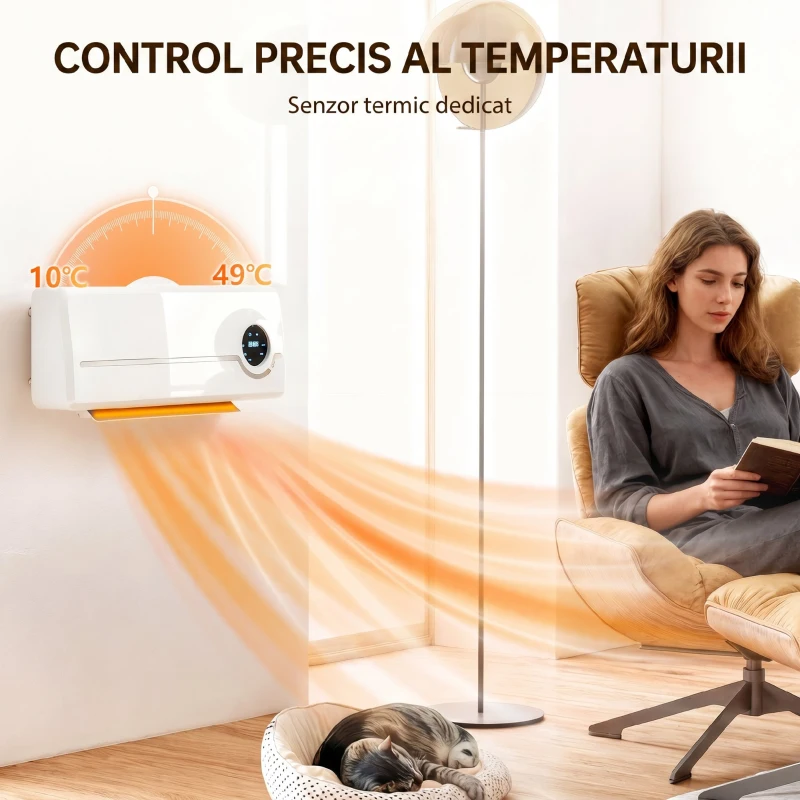 HOMCOM Aerotermă Ceramică 2000W de Perete cu 3 Moduri, Temperatură Reglabilă, Temporizator, Telecomandă, Blocare pentru Copii, Alb