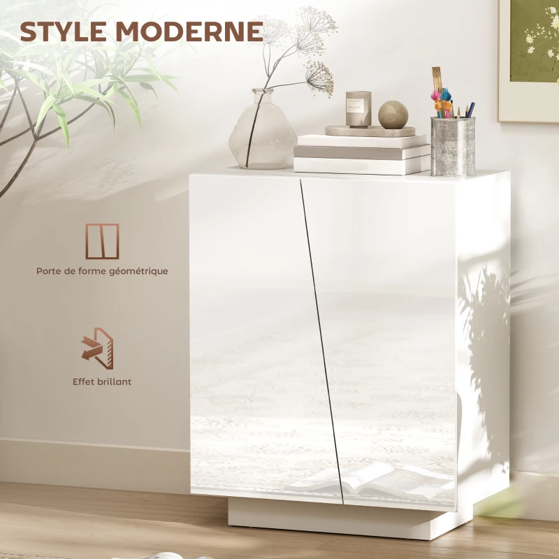 HOMCOM Buffet meuble de rangement avec placard double porte et étagère réglable, 70 x 40 x 88 cm, blanc brillant