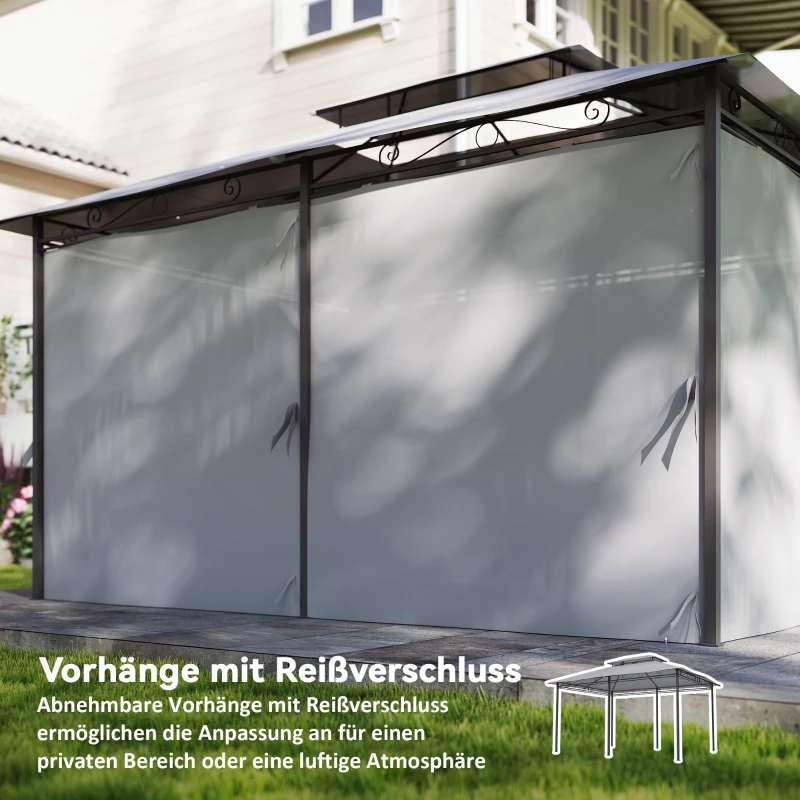 Outsunny Gartenpavillon, Outdoor Pavillon mit Vorhängen, belüftetem Dach, Dunkelgrau