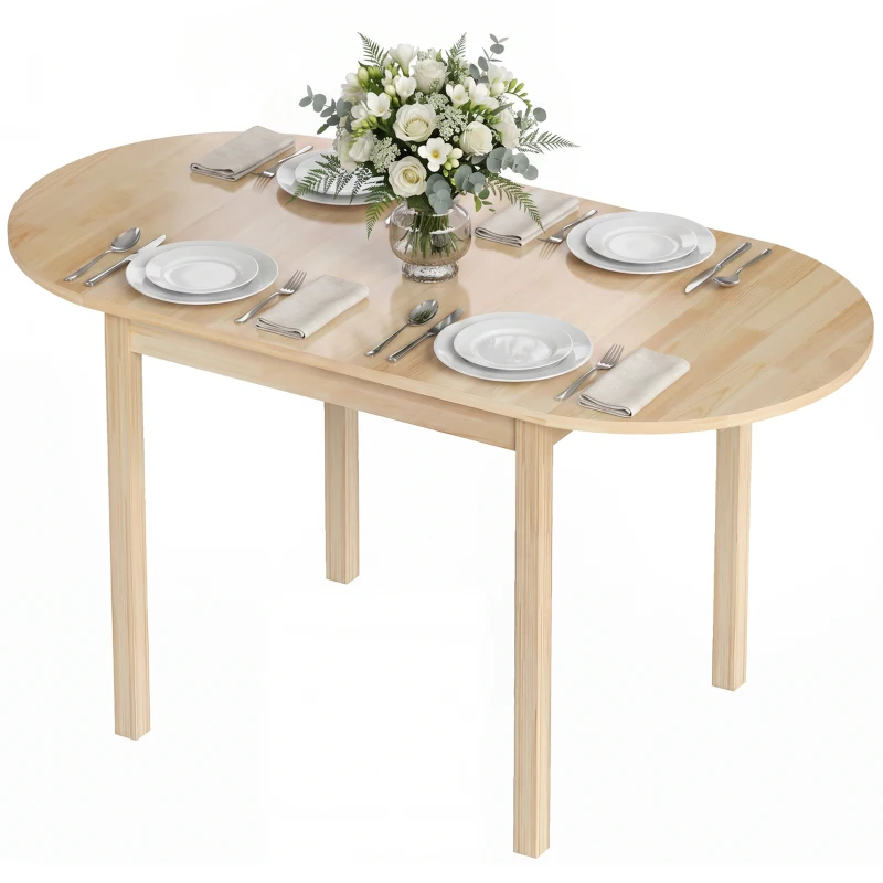 HOMCOM Masă Extensibilă Rabatabilă pentru 4-6 Persoane din Lemn de Pin, 140x70x75 cm, culoare Lemn
