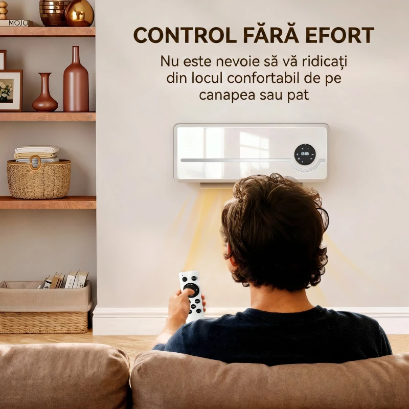 HOMCOM Aerotermă Ceramică 2000W de Perete cu 3 Moduri, Temperatură Reglabilă, Temporizator, Telecomandă, Blocare pentru Copii, Alb