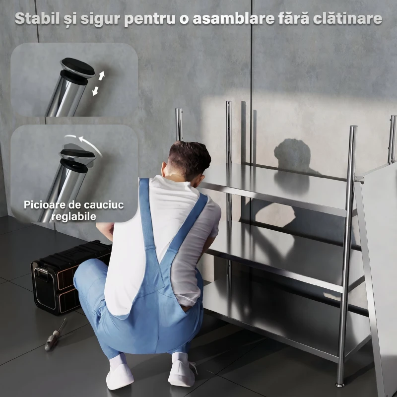 HOMCOM Raft de bucătărie cu 4 niveluri ajustabile pe 10 înălțimi diferite, din oțel inoxidabil, 91x40x108 cm, argintiu