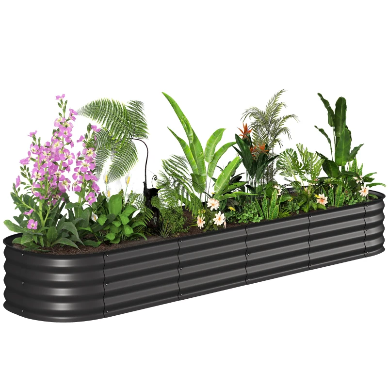 Outsunny Jardinière surélevée carré potager de jardin en acier modulable pour légumes, plantes, fleurs, dim. 240 x 62 x 30cm