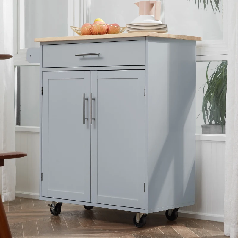 HOMCOM Desserte de cuisine sur roulettes chariot de service Ilot de cuisine avec tiroir de placard et porte-torchons - gris