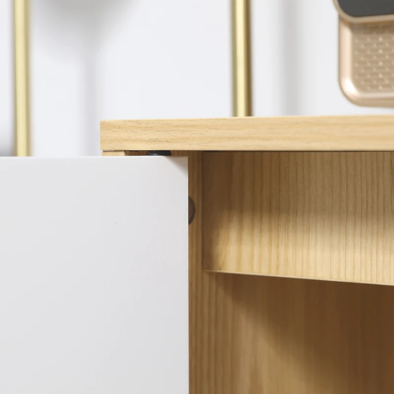 HOMCOM Buffet salon, meuble de rangement avec 2 portes et étagère réglable, 77 x 35 x 77,5 cm, blanc et bois naturel