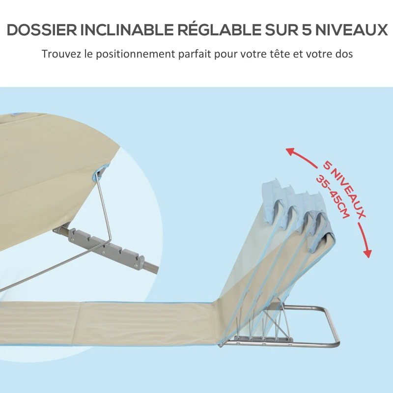 Outsunny Lot de 2 tapis de plage pliants avec dossier réglable 5 positions, appui-tête, tissu Oxford, sac de transport