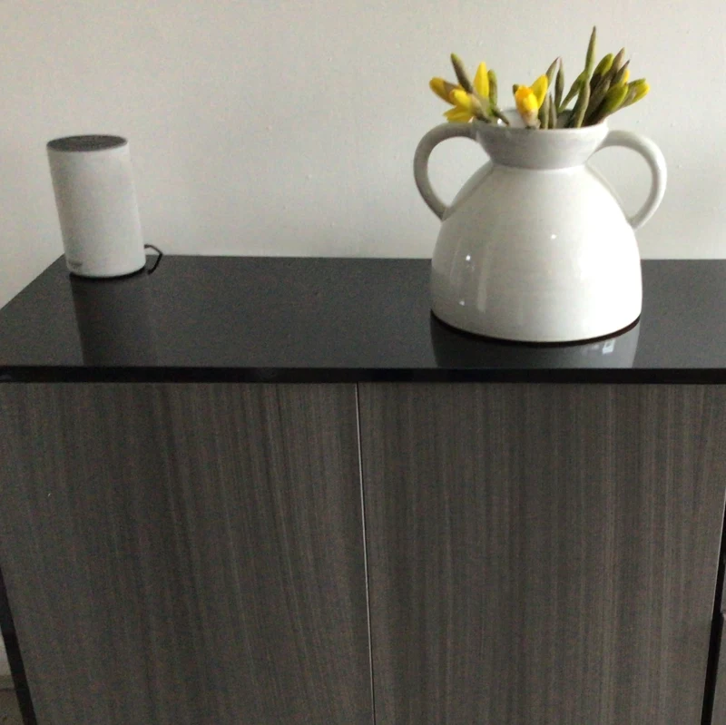 HOMCOM High Gloss Side Cabinet, Push-Open Design with 2 Drawers and 2 Cabinets for Living Room, 74H x 117W x 36Dcm, Light Grey and Black