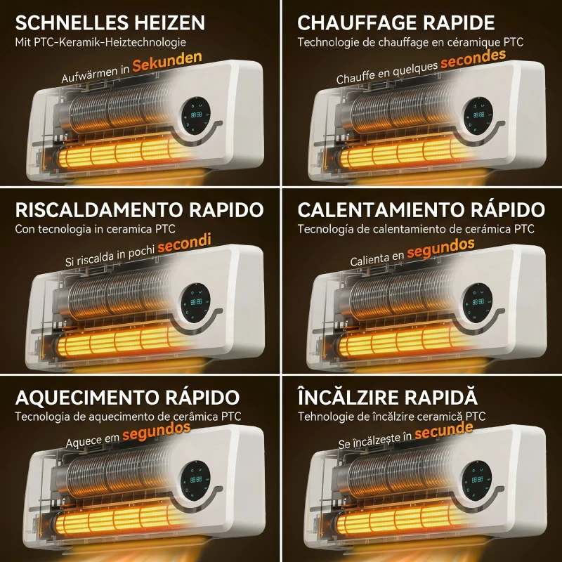 HOMCOM Aerotermă Ceramică 2000W de Perete cu 3 Moduri, Temperatură Reglabilă, Temporizator, Telecomandă, Blocare pentru Copii, Alb