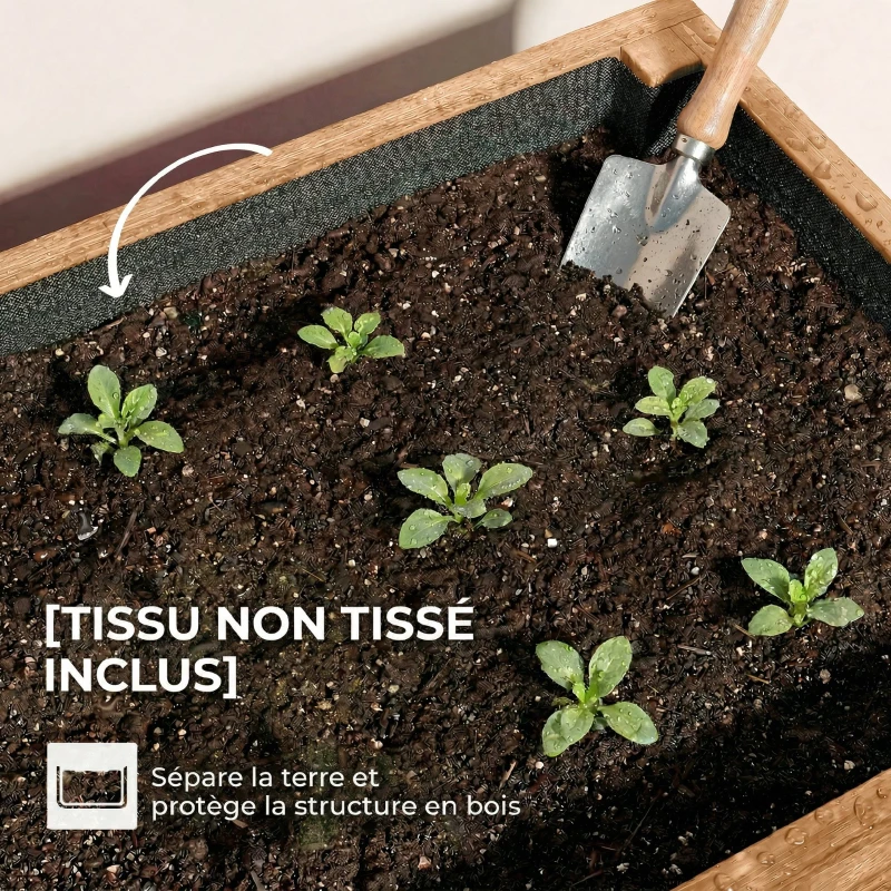 Outsunny Jardinière Surélevée en Bois avec 4 Étages, avec Trous de Drainage et Doublure en Tissu, 85x45x140cm, Marron