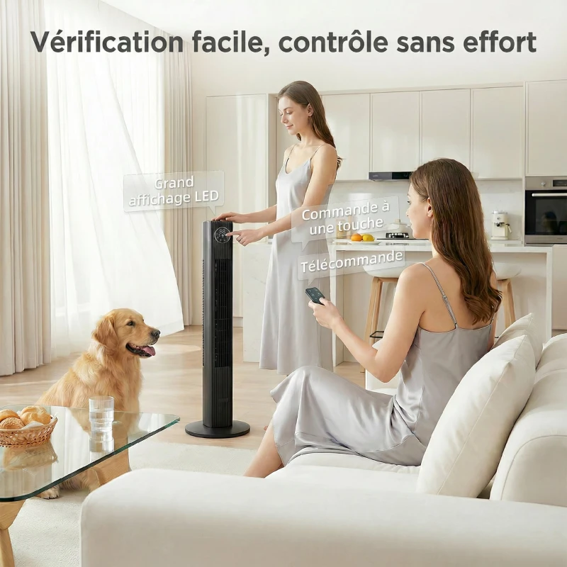 HOMCOM Ventilateur colonne silencieux 28dB, vitesse 8m/s, ventilateur tour chambre, 12 vitesses, 4 modes, minuterie 12H, noir