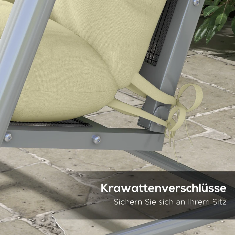 Outsunny 4-delige set zitkussens, 150x50 cm waterafstotend zitkussen met bindbanden, 10 cm dik crèmewit