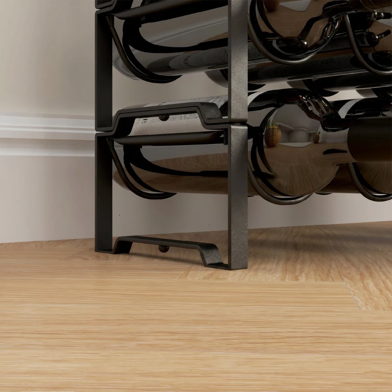 HOMCOM Suport pentru Sticle cu 4 Nivele Ondulate Stivabile pentru 16 Sticle, din Metal, 42,5x16,5x41 cm, Negru