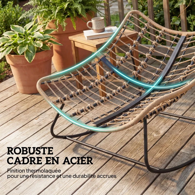 Outsunny Fauteuil à Bascule Papasan Intérieur Extérieur, Chaise Ovale à Bascule Rembourrée pour Jardin, Patio, Gris