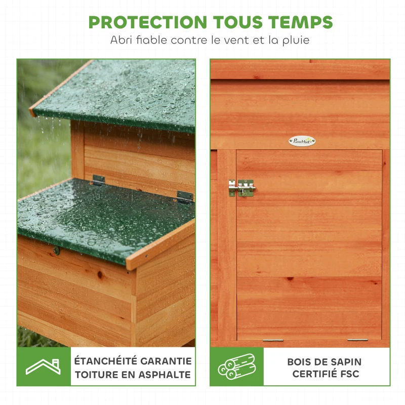PawHut Poulailler avec Pondoir et Perchoir Toit en Bitume Étanche et Fenêtre de Ventilation Bois 113,5x67,5x95,5cm Orange
