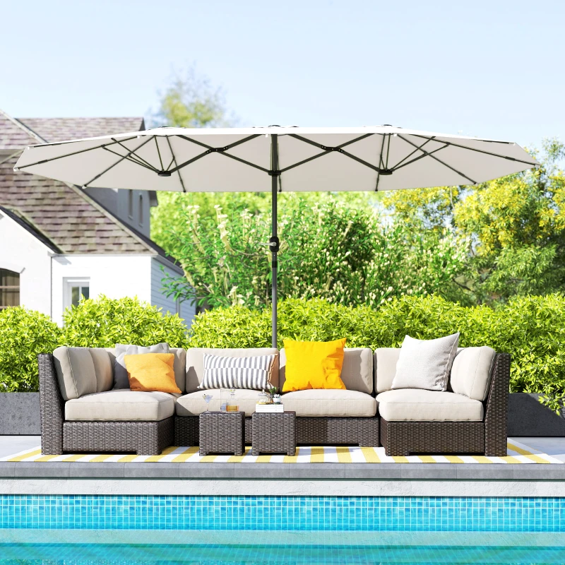 Outsunny Doppelsonnenschirm 436 x 260 cm, UV Schutz Stahl Sonnenschirm mit Handkurbel, oval Beige