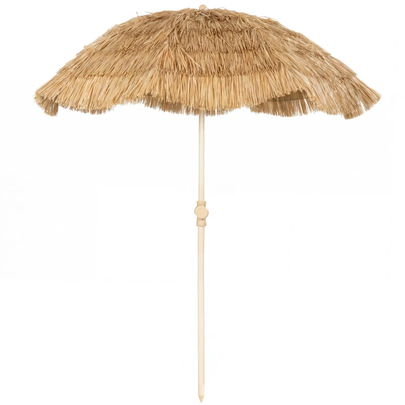 Outsunny 150 cm Hula Strohdach Tiki Strand- und Gartenschirm mit Sandanker, verstellbarer Höhe und Neigefunktion, Strohdach Sonnenschirm