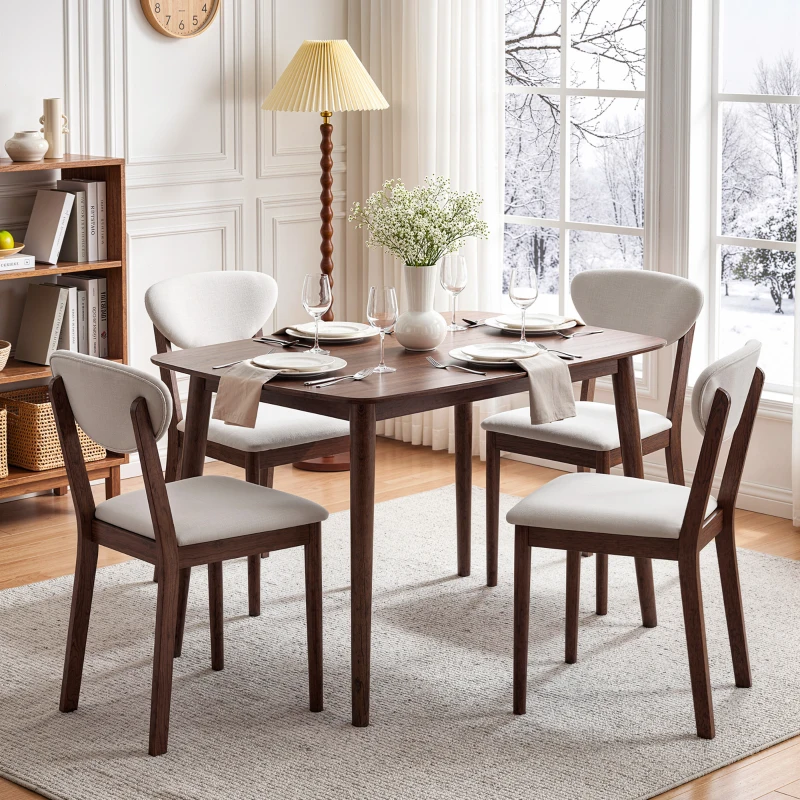 HOMCOM Ensemble table salle à manger avec 4 chaises, table de cuisine avec chaises pour 4 personnes, assise rembourrée, crème