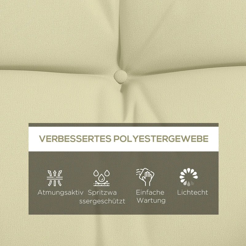 Outsunny 4-delige set zitkussens, 150x50 cm waterafstotend zitkussen met bindbanden, 10 cm dik crèmewit