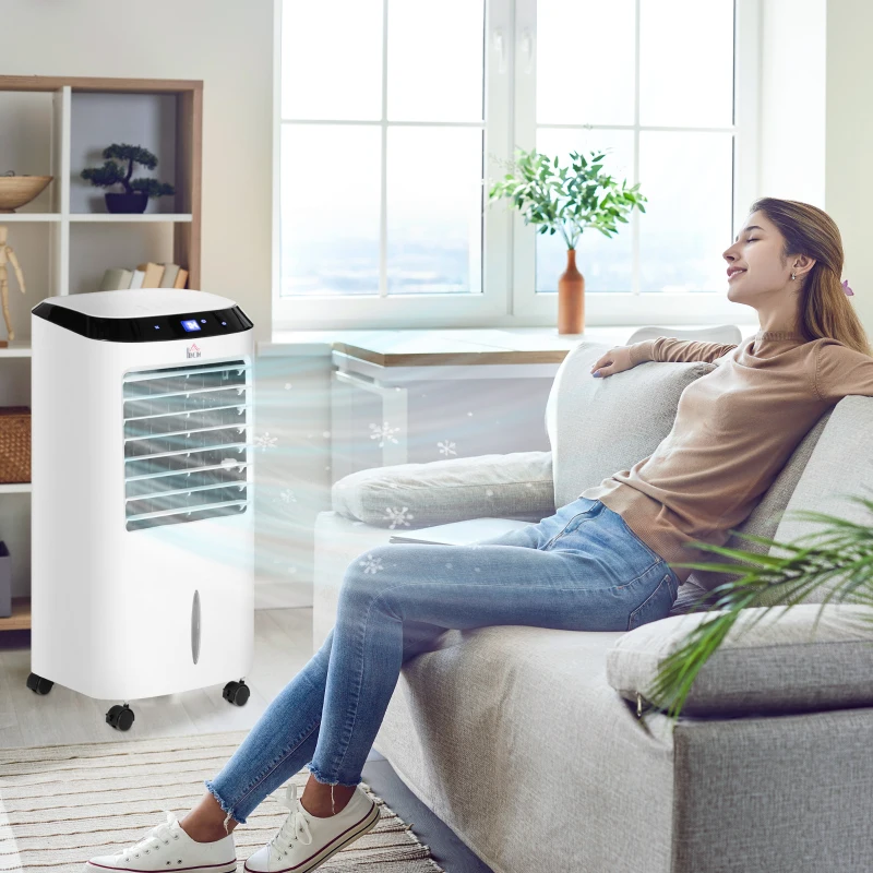 HOMCOM Răcitor 4 în 1 de 10L cu Umidificator, Timer 8h și Telecomandă, 38.2x31.6x76 cm, din ABS, Alb și Negru