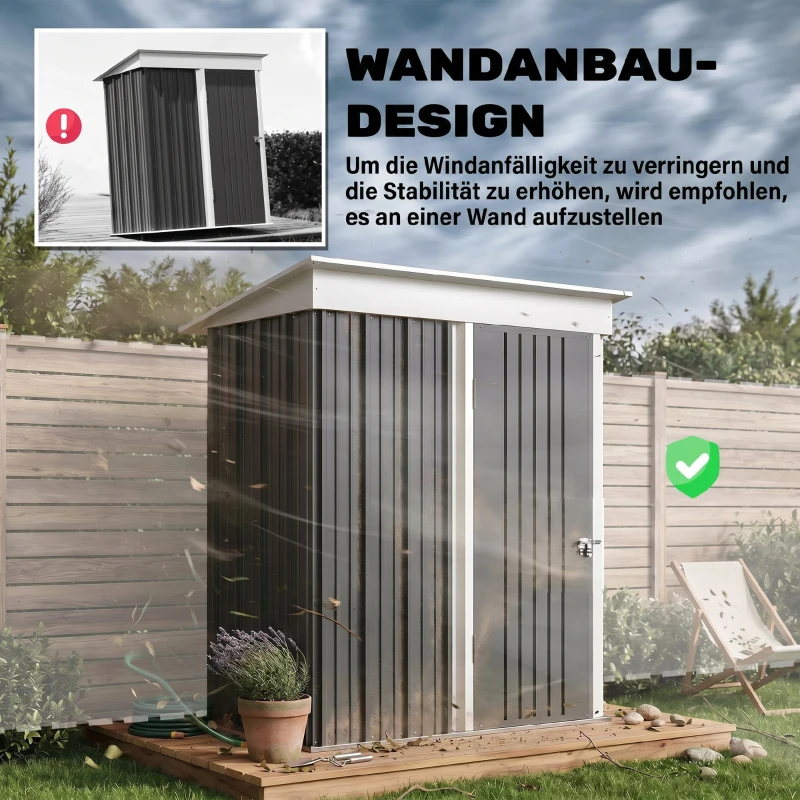Outsunny Gartenschuppen, Outdoor-Geräteschuppen aus Wellstahl, Wanddesign, verstellbare Regalböden, verschließbare Tür Dunkelgrau