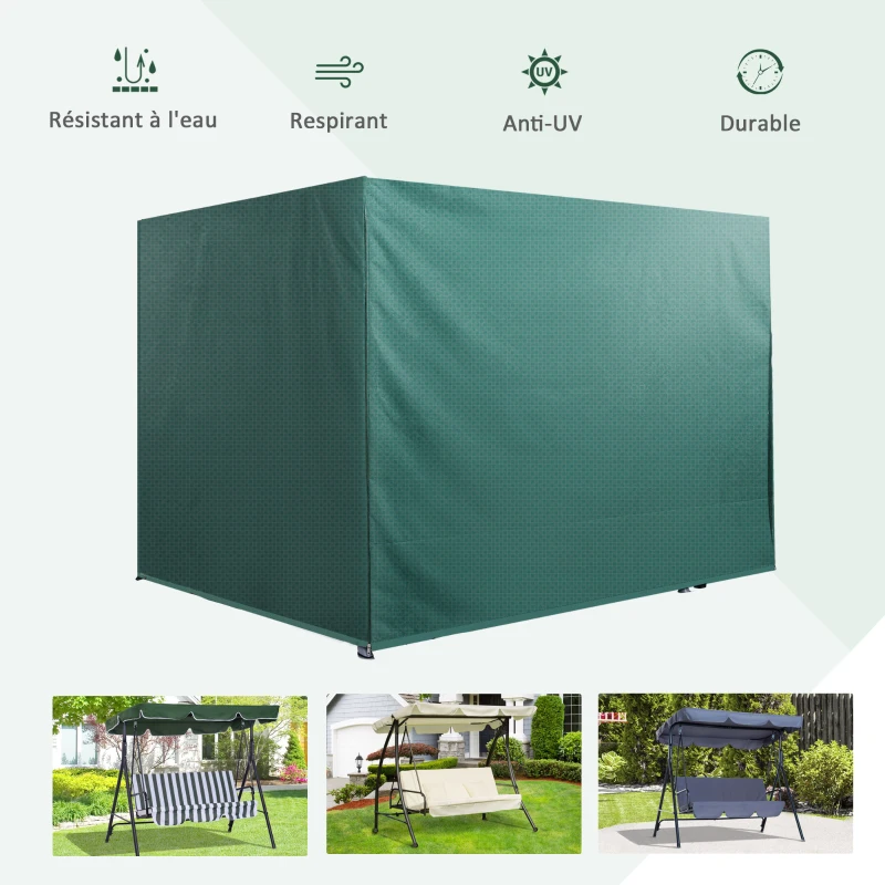 Outsunny Housse de protection pour balancelle de jardin 3 places, housse de balancelle de jardin, toile PE imperméable, anti-poussière et coupe-vent, 215 x 155 x 150 cm, vert