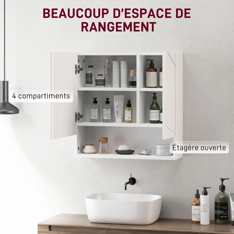 kleankin Armoire murale miroir de salle de bain placard de rangement 2 portes 55 x 17 x 55 cm blanc
