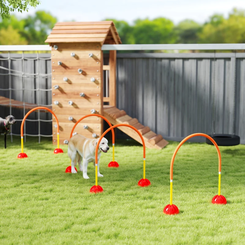 PawHut Kit d'équipement d'agilité pour chien avec 4 portes à largeur réglable, sac de transport, jaune et orange