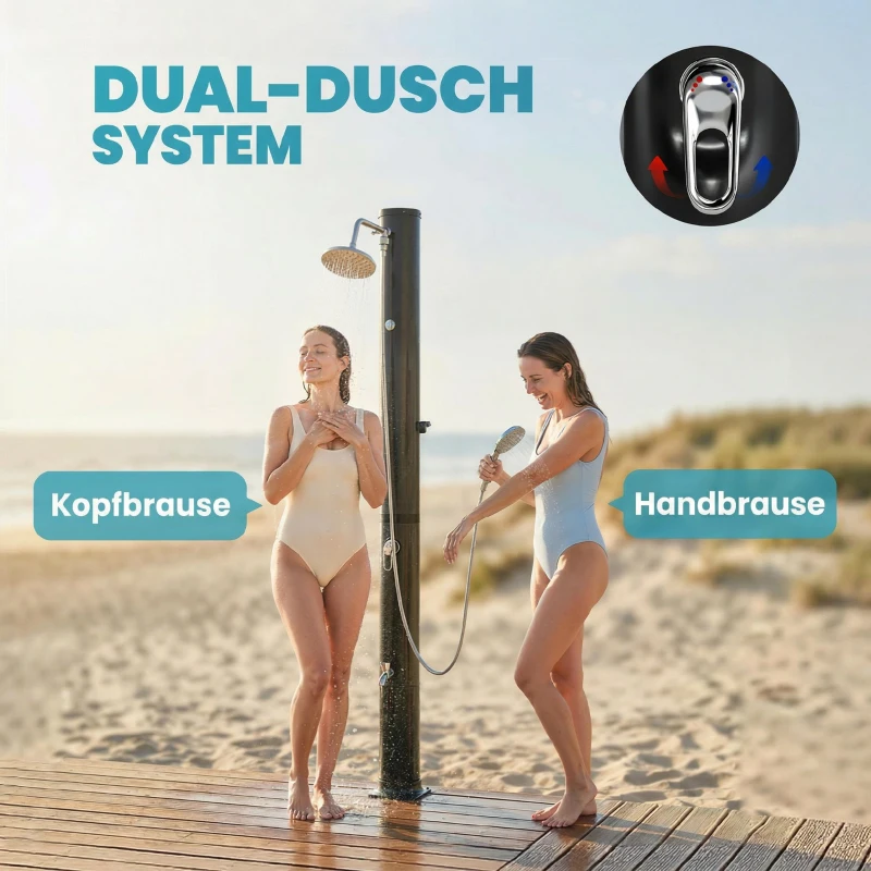 Outsunny Solardusche 40L Gartendusche mit Handbrause Kopfbrause Wasserhahn, einstellbarer Temperatur