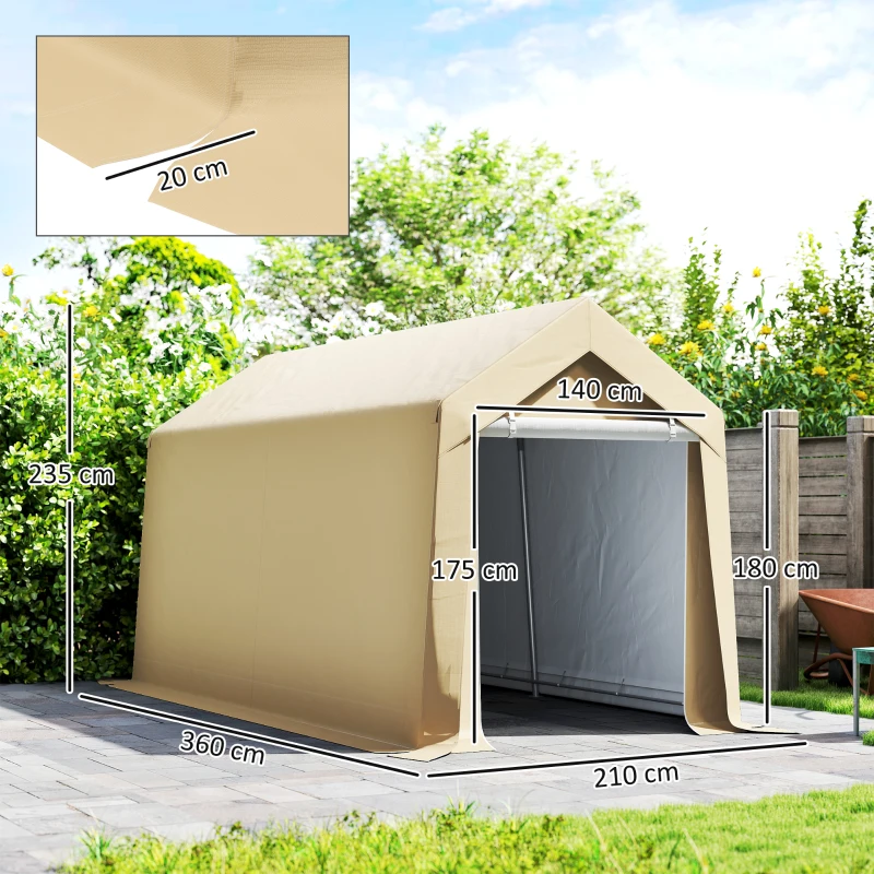 Outsunny Abri de jardin tente de stockage portable pour extérieur avec cadre en acier galvanisé et grande porte 2 x 3,6 m beige
