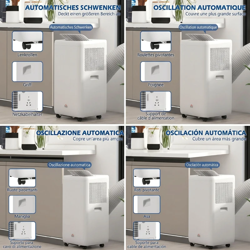 HOMCOM Aparat de aer condiționat portabil 1250W cu 5 moduri și timer 24h, 35.5x35x70 cm, alb