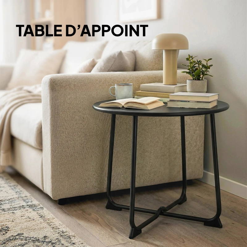 Outsunny Table basse extérieure pour 2 personnes, table de jardin ronde base en X avec structure en métal, Ø 50 x 45,5 cm, noir