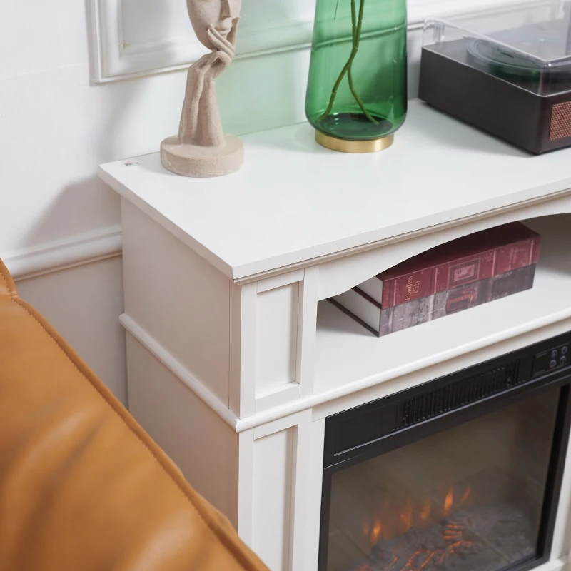 HOMCOM Șemineu Electric cu Efect de Flacără LED Reglabil 1800 W, Telecomandă, Timer și Raft Integrat, Alb