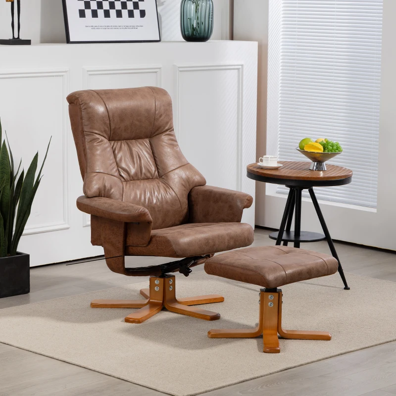 HOMCOM Fauteuil relax inclinable 135° pivotant 360° avec repose-pieds revêtement microfibre marron