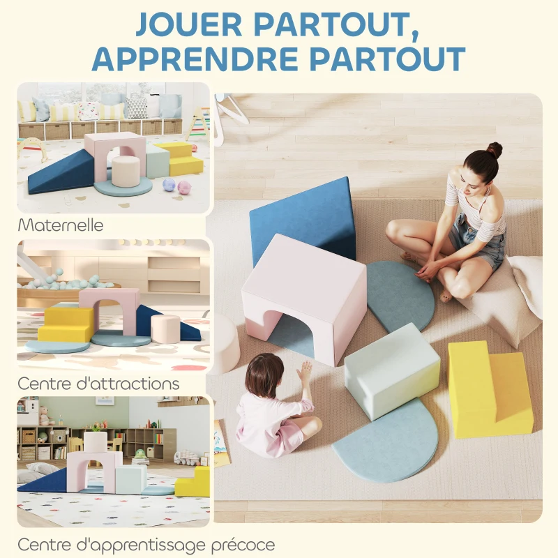 AIYAPLAY Parcours motricité bébé jouet d'escalade modulable 8 pièces housse lavable en velours 51 x 40 x 40 cm multicolore(m-8)