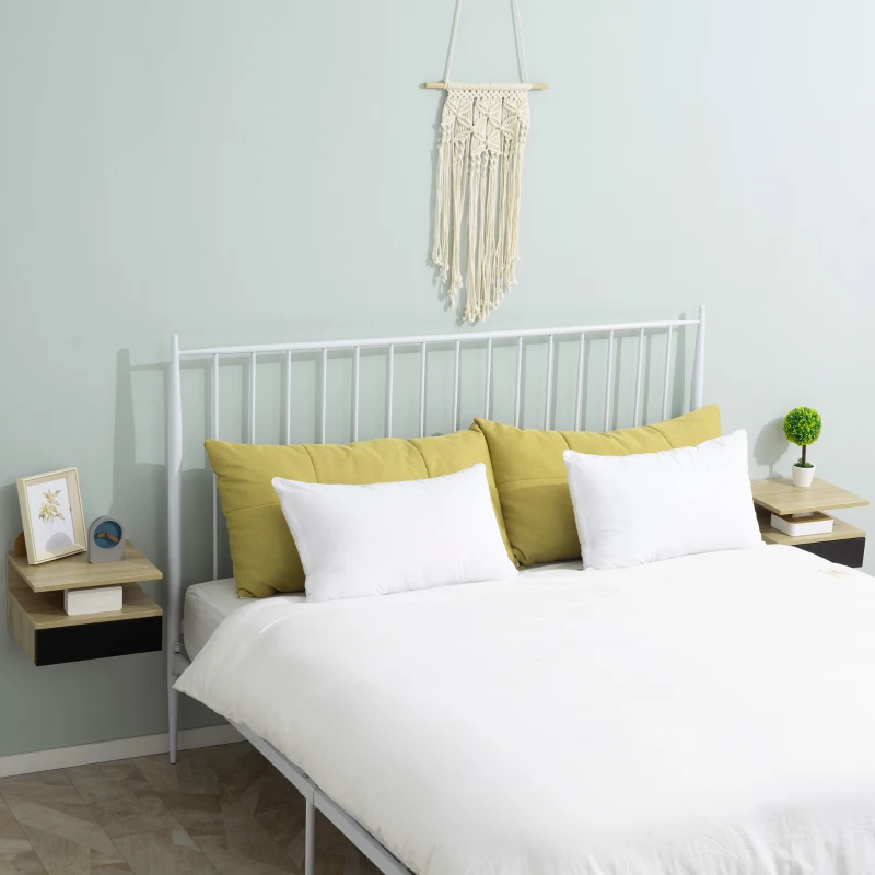 HOMCOM Lot de 2 Tables de Chevet murales - Lot de 2 Tables de Nuit - tiroir Coulissant, Niche, Plateau - Noir Chêne