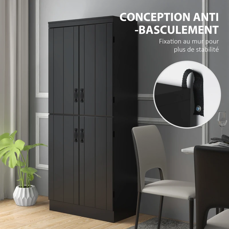 HOMCOM Buffet haut cuisine, armoire de cuisine avec 4 portes à 6 niveaux et étagères réglables, 76 x 40 x 176,7 cm, noir