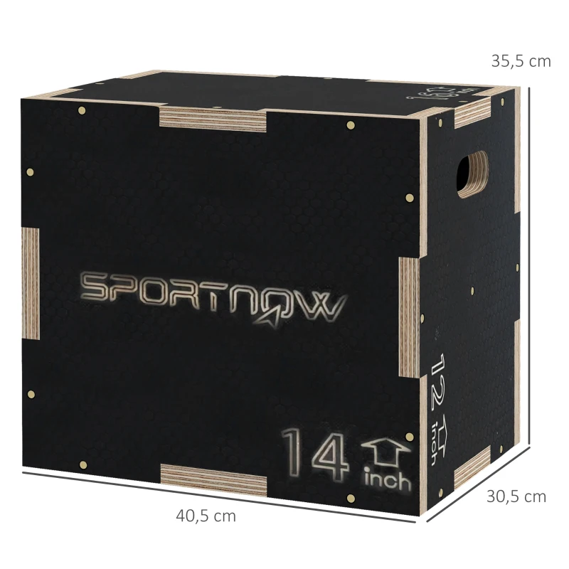 SPORTNOW Plyo-Box/Sprungbox, robust, 40,5 x 35,5 x 30,5 cm, Schwarz, Griff 10x3,5 cm, bis 120 kg