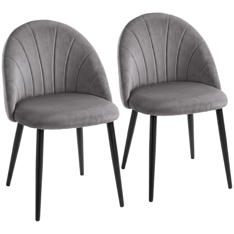 HOMCOM Lot de 2 chaises de Salle à Manger Chaise de Cuisine Velours Pieds métal Gris dim. 52L x 54l x 79H cm