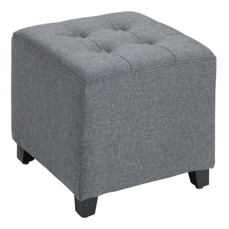 HOMCOM Hocker Sitzhocker, Knopfheftung, Leinenoptik, 35 cm x 35 cm x 35 cm, Grau
