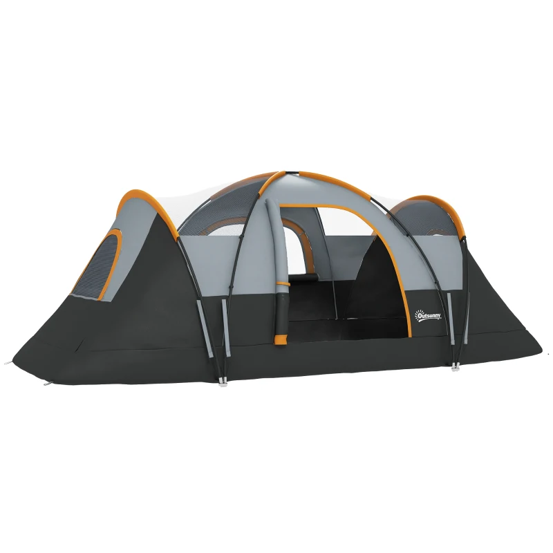 Outsunny Campingzelt für 5-6 Personen, Familienzelt, Tragetasche, 4,55x2,2x1,8m, Hellgrau/Schwarz