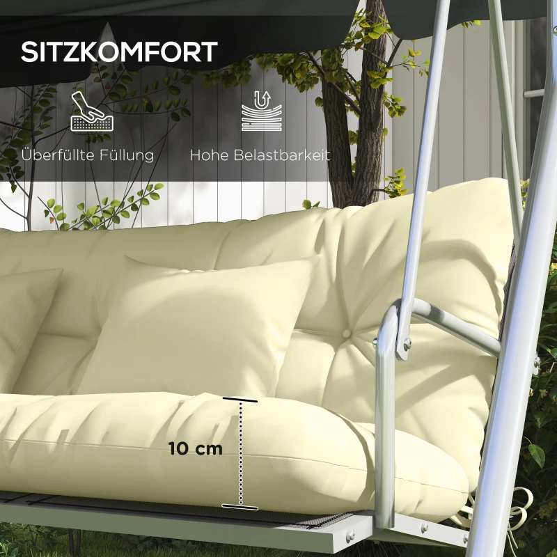 Outsunny 4-delige set zitkussens, 150x50 cm waterafstotend zitkussen met bindbanden, 10 cm dik crèmewit