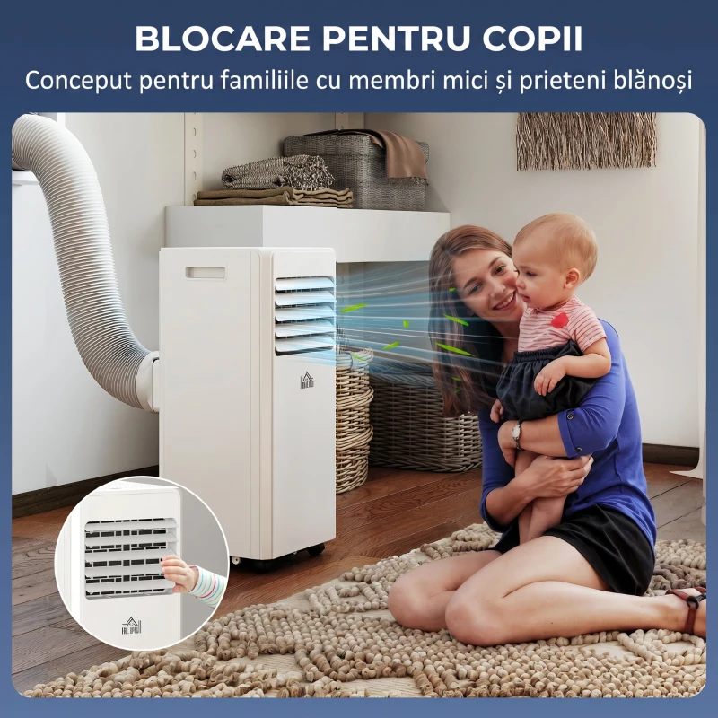 HOMCOM Aer condiționat portabil 4 în 1 cu dezumidificator, cronometru 24 de ore și telecomandă, alb