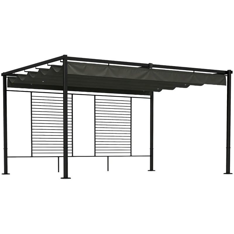 Outsunny Pergola de Jardin Tonnelle à Vigne UV50+ Toit Rétractable Panneaux d'Intimité pour Plantes Grimpantes 3x4m Gris Foncé