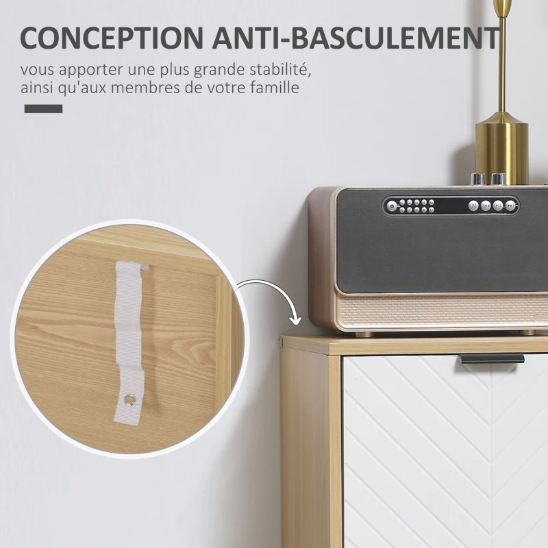 HOMCOM Buffet salon, meuble de rangement avec 2 portes et étagère réglable, 77 x 35 x 77,5 cm, blanc et bois naturel