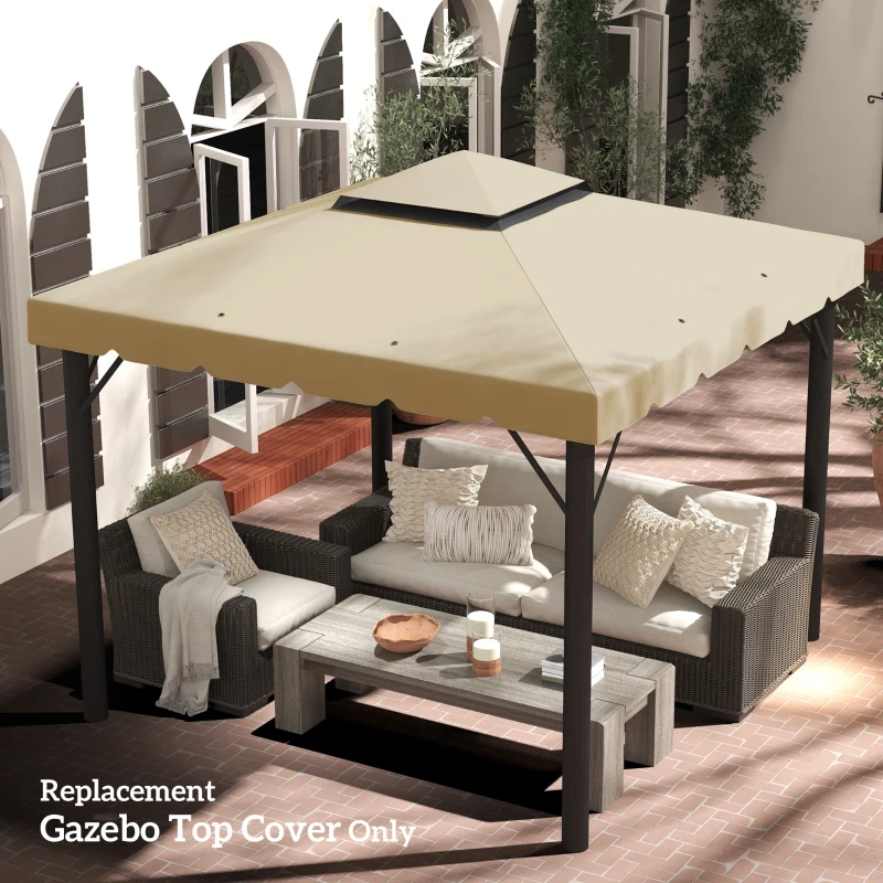 Outsunny Toile de rechange pour pavillon tonnelle tente toit de remplacement gazebo de jardin tissu polyester 3 x 3 m beige
