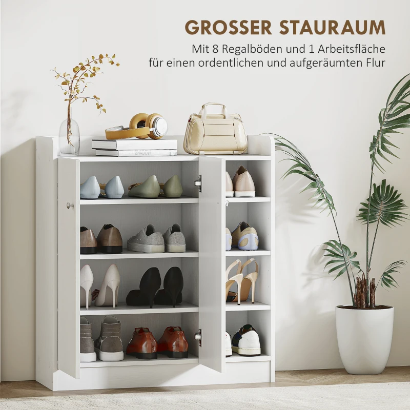 HOMCOM Schuhschrank Schuhkommode Schuhregal, 4 Regale. 1 Schrank, 83 cm x 30  cm x 90 cm, Weiß